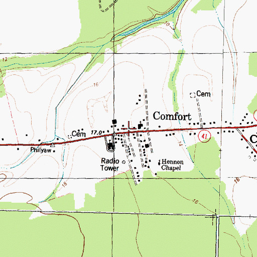 Topographic Map of Comfort Post Office, NC