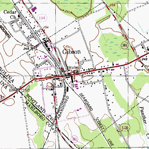 Topographic Map of Gibson Post Office, NC