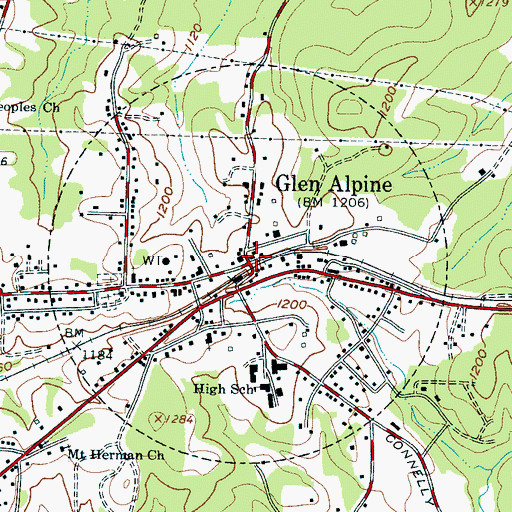 Topographic Map of Glen Alpine Post Office, NC