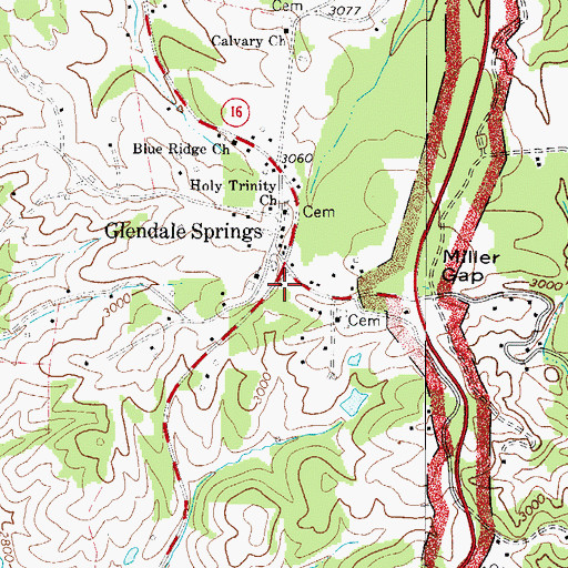 Topographic Map of Glendale Springs Post Office, NC