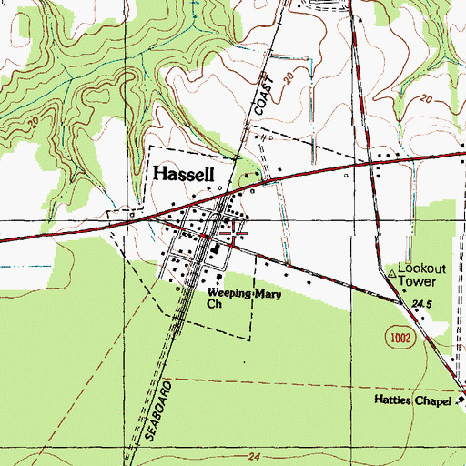 Topographic Map of Hassell Post Office, NC