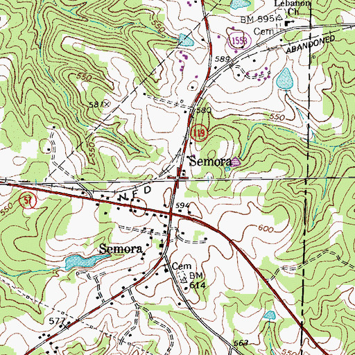 Topographic Map of Semora Post Office, NC