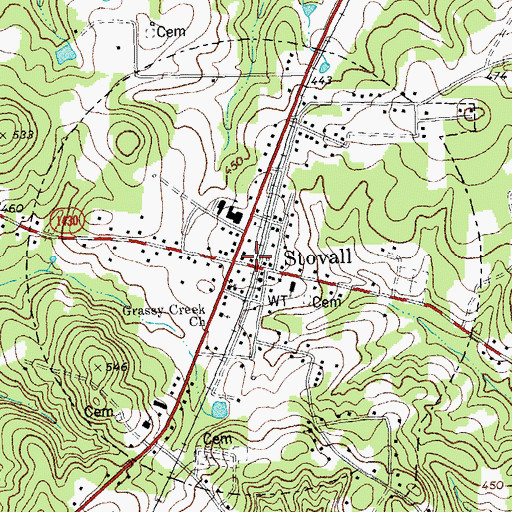 Topographic Map of Stovall Post Office, NC