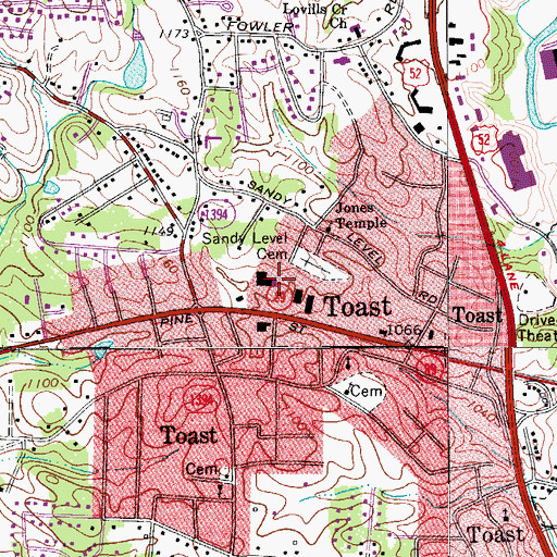 Topographic Map of Toast Post Office, NC