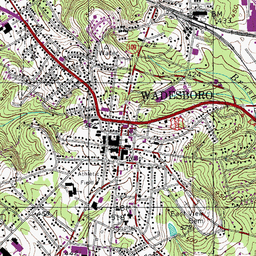 Topographic Map of Wadesboro Post Office, NC