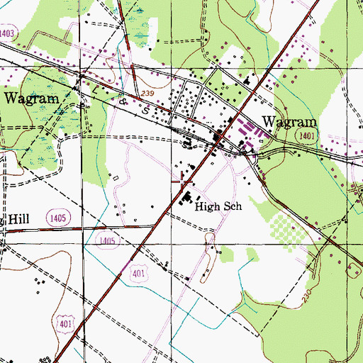Topographic Map of Wagram Post Office, NC