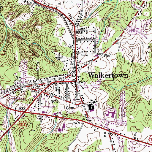Topographic Map of Walkertown Post Office, NC