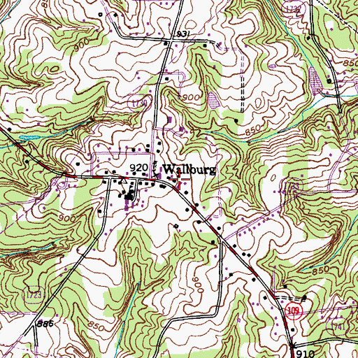Topographic Map of Wallburg Post Office, NC