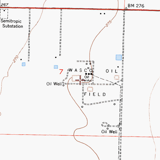 Topographic Map of Wasco Oil Field, CA