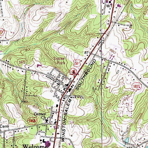 Topographic Map of Welcome Post Office, NC
