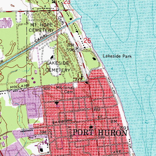 Topographic Map of Lakeside Cemetery Soldiers' Lot, MI