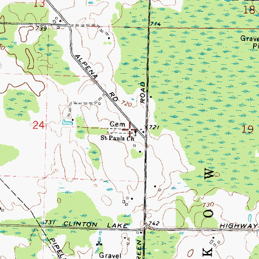 Topographic Map of Saint Paul's Lutheran Church Cemetery, MI
