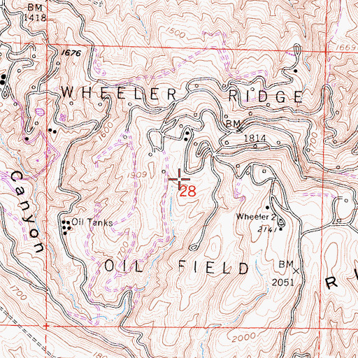 Topographic Map of Wheeler Ridge Oil Field, CA