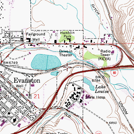 Topographic Map of Wyoming State Hospital Cemetery Lower, WY