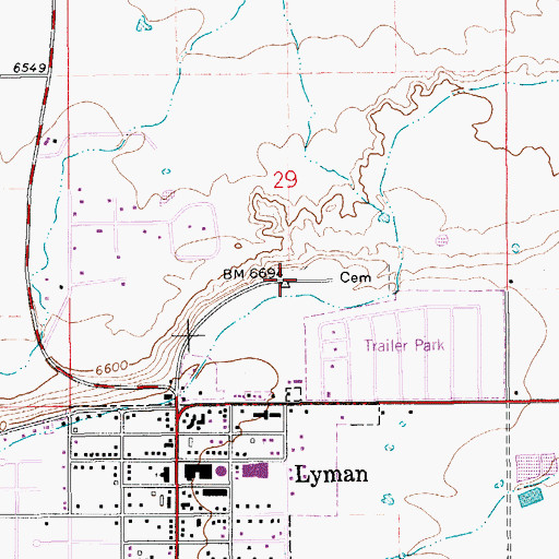 Topographic Map of Lyman City Cemetery, WY