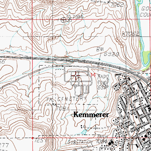 Topographic Map of Kemmerer City Cemetery, WY
