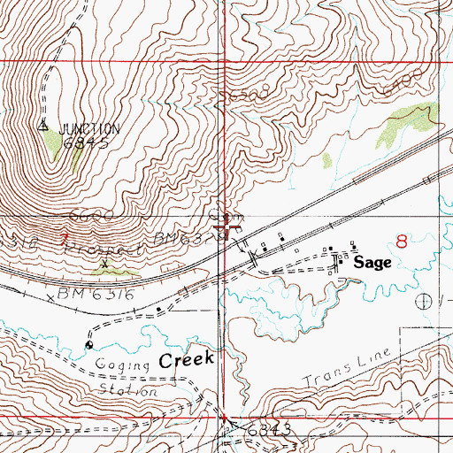 Topographic Map of Sage Junction Cemetery, WY