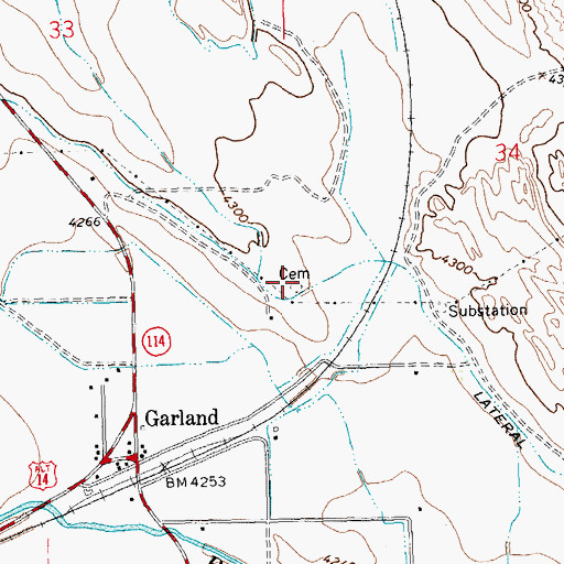 Topographic Map of Garland Cemetery, WY