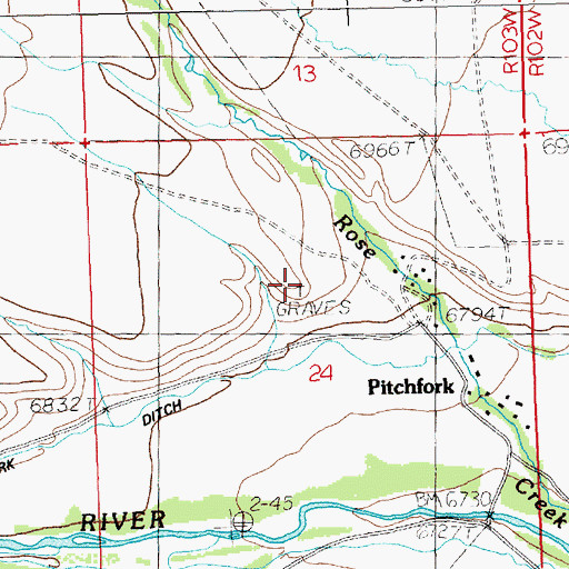 Topographic Map of Pitchfork Ranch Cemetery, WY