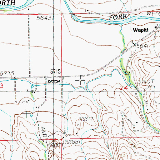 Topographic Map of Wapiti Valley Church Cemetery, WY