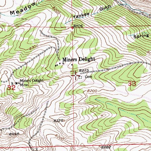 Topographic Map of Miners Delight Cemetery, WY