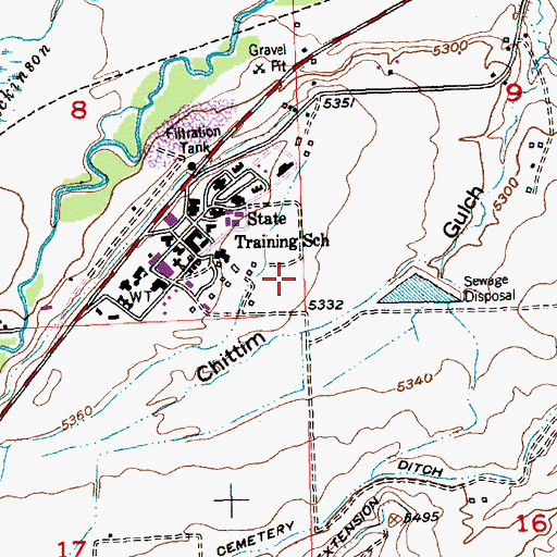 Topographic Map of Wyoming State Training School Cemetery, WY