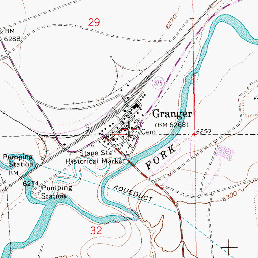 Topographic Map of Granger Municipal Cemetery, WY