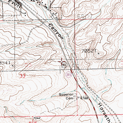 Topographic Map of Mountain View Cemetery, WY