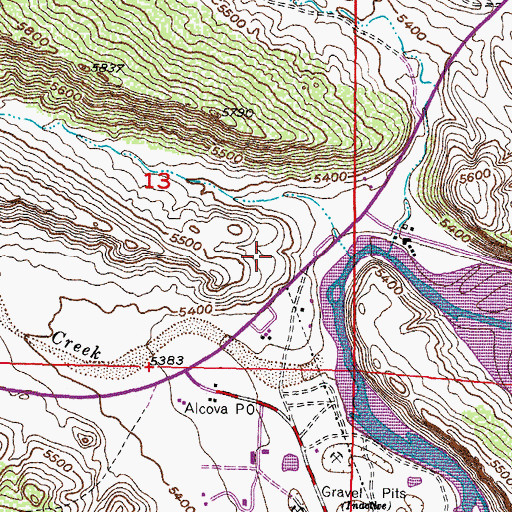 Topographic Map of Alcova Cemetery, WY