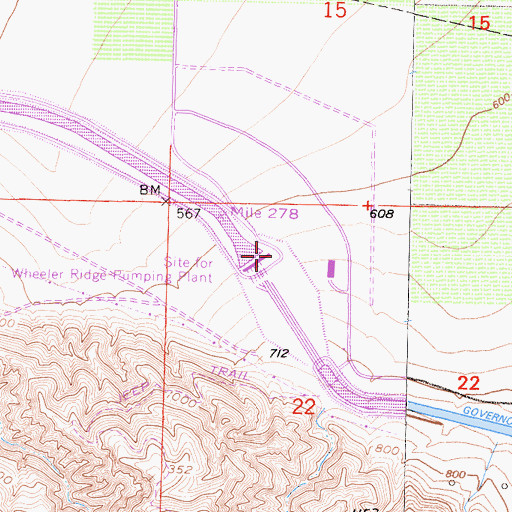 Topographic Map of John R Teerink Wheeler Ridge Punping Plant, CA