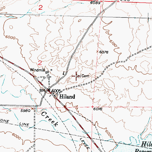 Topographic Map of Hiland Cemetery, WY