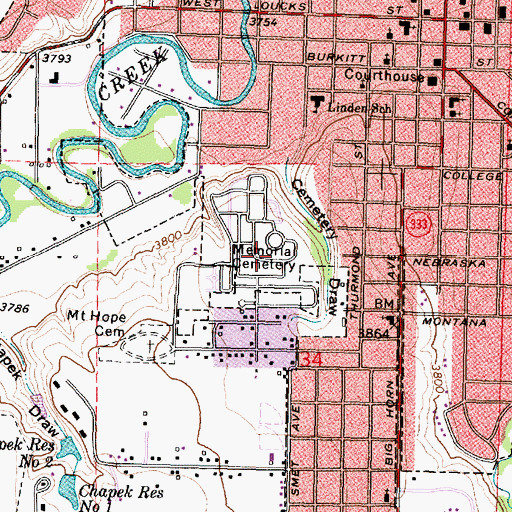 Topographic Map of Sheridan Municipal Cemetery, WY