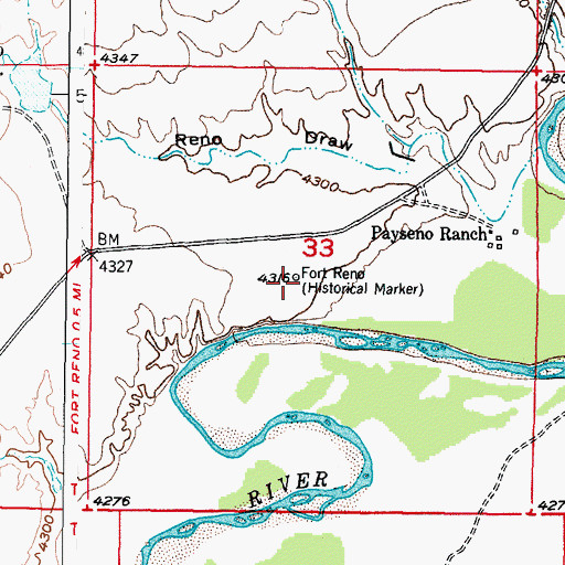 Topographic Map of Contonment Reno Post Cemetery, WY