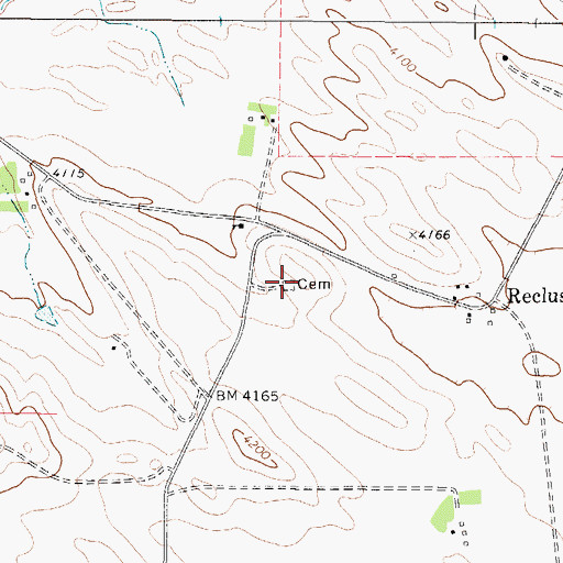 Topographic Map of Recluse Cemetery, WY