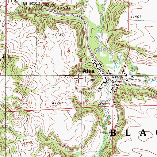 Topographic Map of Alva Cemetery, WY