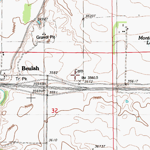 Topographic Map of Beulah Cemetery, WY