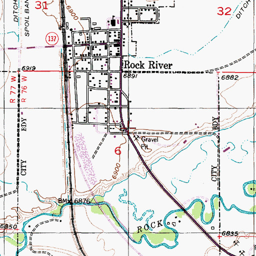 Topographic Map of Rock River Cemetery, WY