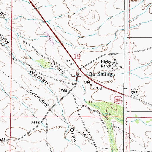 Topographic Map of Tie Siding Cemetery, WY
