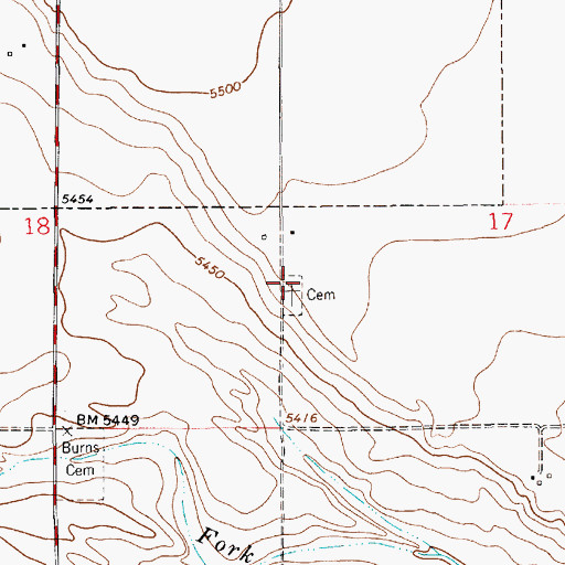 Topographic Map of Burns Lutheran Cemetery, WY
