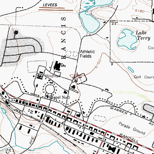 Topographic Map of Frances E Warren Air Base Cemetery, WY