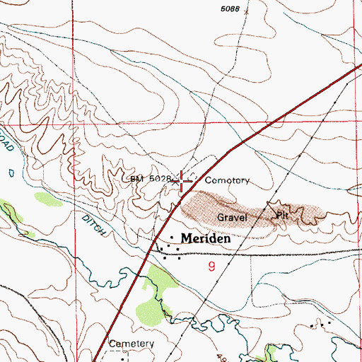 Topographic Map of Meriden Cemetery, WY