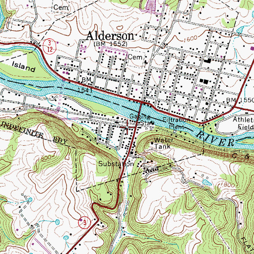 Topographic Map of Alderson Post Office, WV