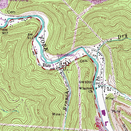 Topographic Map of Bim Post Office, WV