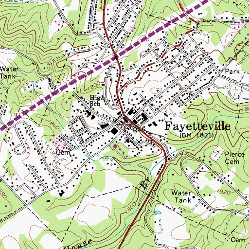 Topographic Map of Fayetteville Post Office, WV