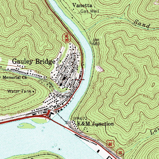Topographic Map of Gauley Bridge Post Office, WV