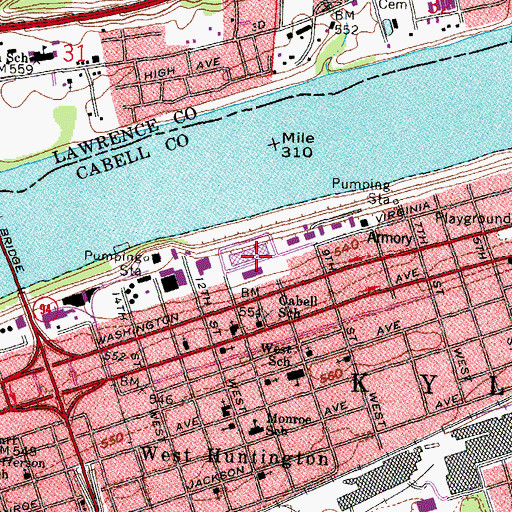 Topographic Map of Huntington Post Office, WV