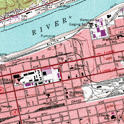 Topographic Map of Marshall University Post Office, WV