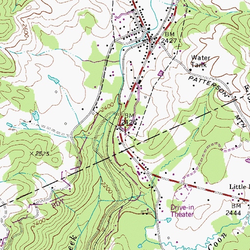 Topographic Map of Meadow Bridge Post Office, WV