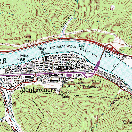 Topographic Map of Montgomery Post Office, WV