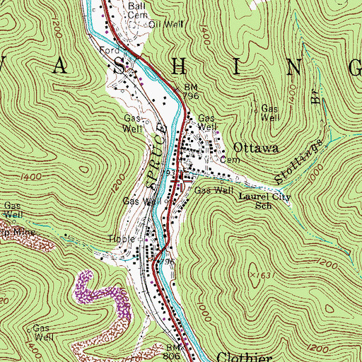 Topographic Map of Ottawa Post Office, WV